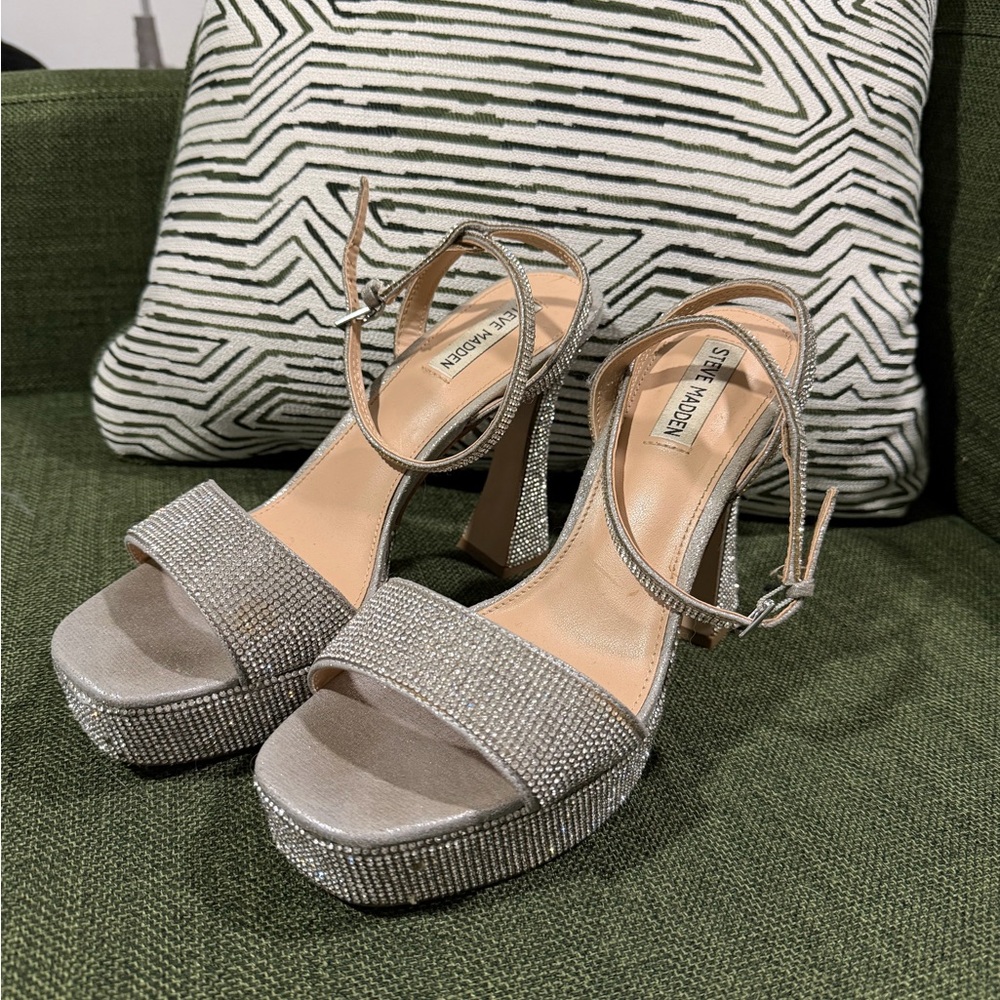 Steve Madden Glittering Silver Platform Heels